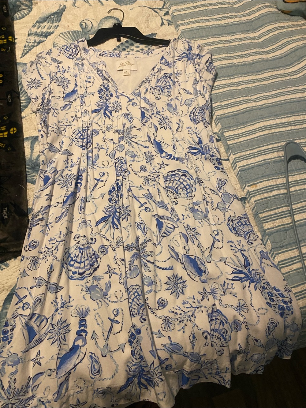 Lilly Pulitzer Blue & White Shell-Print V-Neck Midi Dress